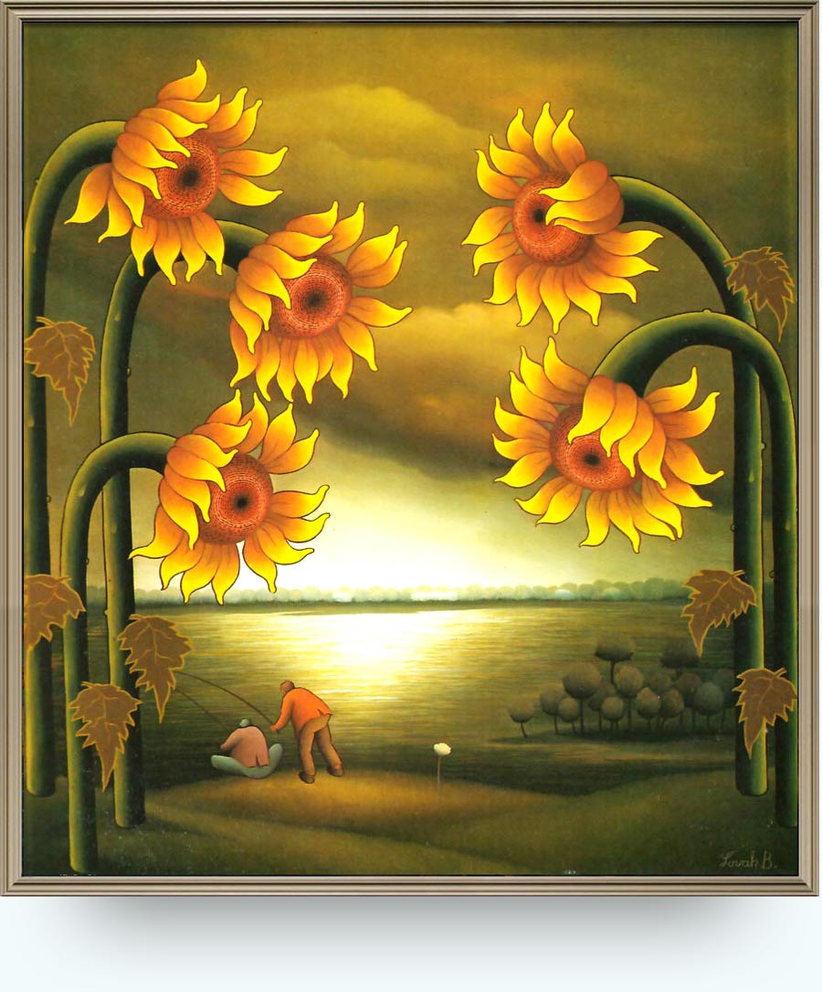 Branko Lovak (1944–1983). Dva ribara na Dravi. 1983. Ulje na staklu. 450×400 mm