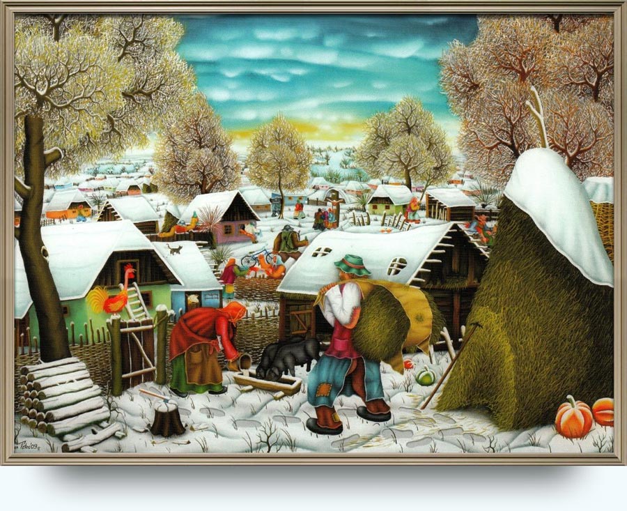 Dražen Tetec (. 1972). U mom selu. 2009. Ulje na staklu. 800×1000 mm