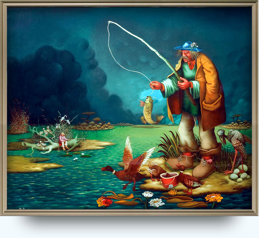 Mijo Kovačić (. 1935). Bura nad jarkom. 1976. Ulje na staklu. 107×128 cm.