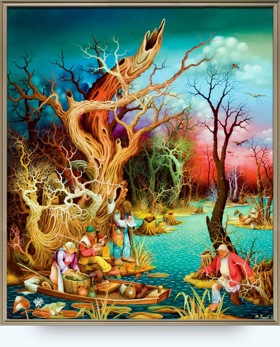 Mijo Kovačić (. 1935). Halaci. Ulje na staklu. 1972. 112×97 cm.