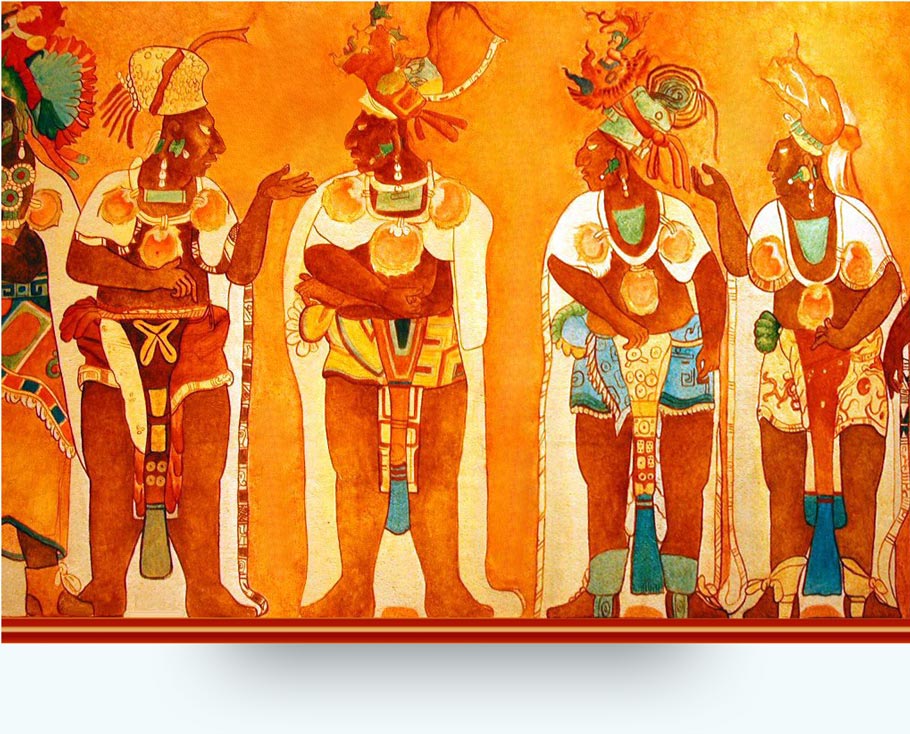 Frescos de Bonampak en el Museo de la Cultura Maya. Chetumal Quintana Roo (Mexico) copia de los que existen en el Templo de los Murales o Estructura I de Bonampak.