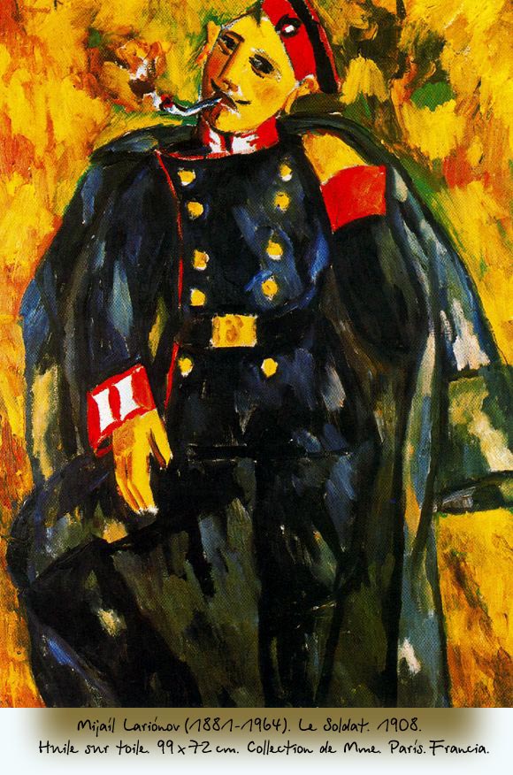 Mijaíl Lariónov (1881–1964). Le Soldat. 1908. Huile sur toile. 99×72 cm. Collection particulière. París. Francia.