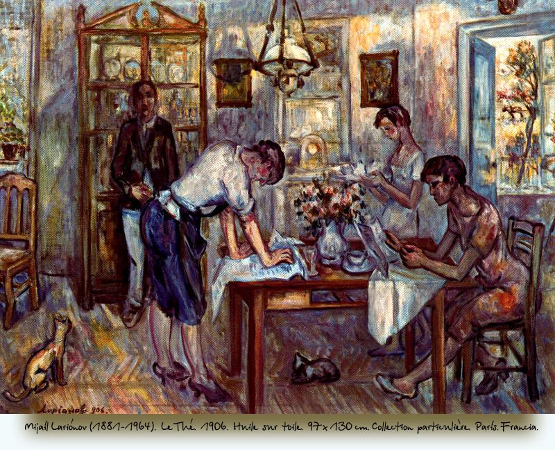 Mijaíl Lariónov (1881–1964). Le Thé. 1906. Huile sur toile. 97×130 cm. Collection particulière. París. Francia.