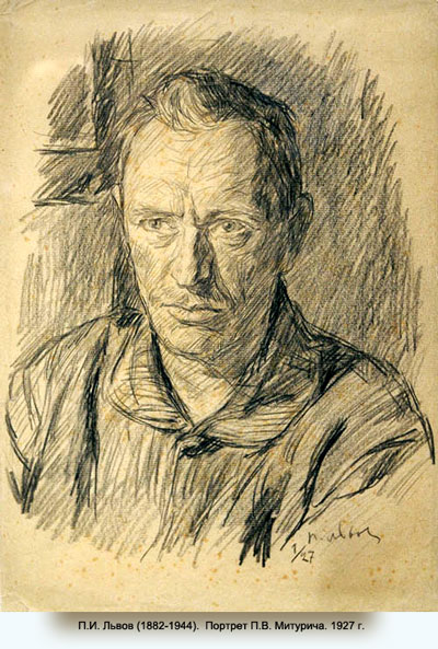 П.И. Львов (1882–1944). Портрет П.В. Митурича. 1927. Бум., кар.