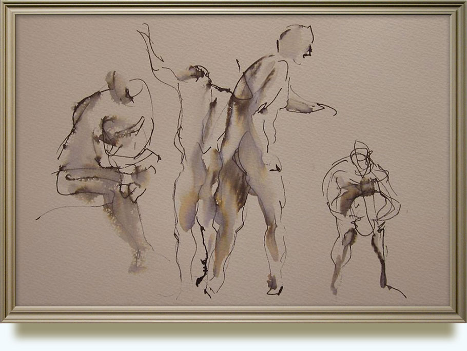 Noriko Sasaki, aka lokisasaki (working in Cambrige Open Studios, UK). One-minutes sketches. Quink on Paper.