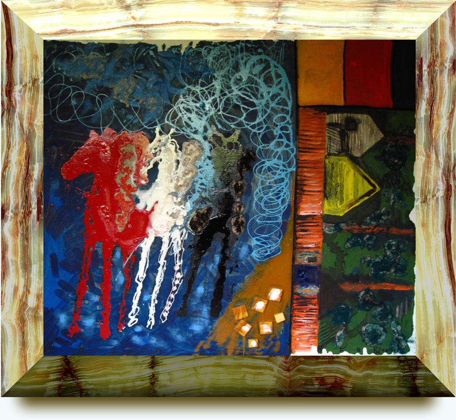 Felix Volosenkov (b. 1944 in Ukraine, now lives and works in St. Petersburg). Horsemen. 2006. Mixed media on pasteboard. 112×131cm.