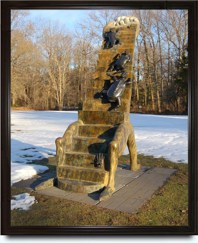 Alejandro Colunga (b. 1948 in Guadalajara, Jalisco, Mexico). Stairway to Heaven. 2006. Bronze. 112×82×34 inches. Outdoor Sculpture Garden at the Nassau County Museum of Art (NCMA), Extended Loan, Private Collection.