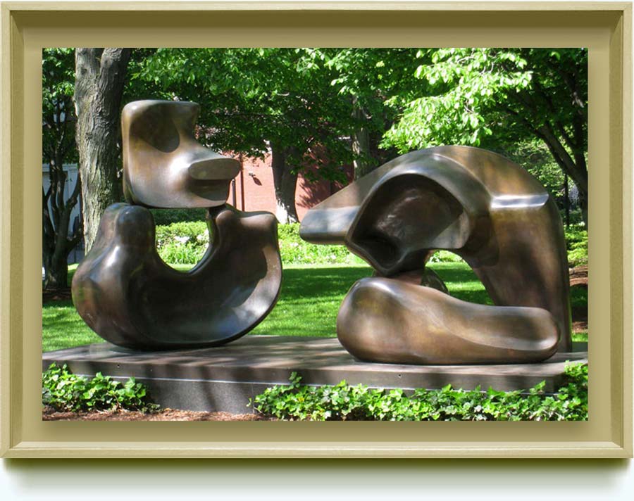 Henry Moore. Bio: British, b. Castleford, England, 1898–1986. School: British Modernist Sculpture. Large Four Piece Reclining Figure. 1972–73. Bronze. 213 cm (h). San Francisco’s Louise M. Davies Symphony Hall, outside at the corner of Grove Street and Van Ness Avenue.