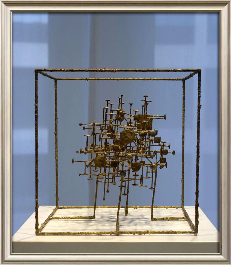 Klaus Ihlenfeld. Bio: German, b. 1934. Composition in a Cube, 1961. Brass solder on steel. 34×34×34 cm. Hirshhorn Museum and Sculpture Garden, Washington, DC, USA.