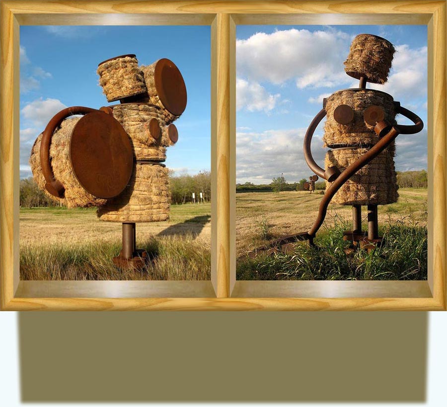 Tom Otterness (b. 1952 in Wichita, Kansas, US). Makin’ Hay at the Missions. 18-foot-tall figures made out of hay bales and steel. http://www.flickr.com/photos/scottmonaco/4156333859/