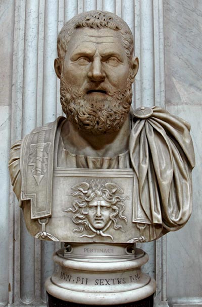 Bust of Pertinax. Marble. 193 A.D. Rome, Vatican Museums, Pio–Clementine Museum, Round Room. ,  , 126–193.    .– 193 .