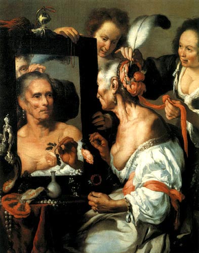 Bernardo Strozzi (1581–1644). «Vanitas» or «Old Coquette». 1637. Oil on canvas, 135×109 cm. Pushkin Museum of Fine Arts, Moscow.