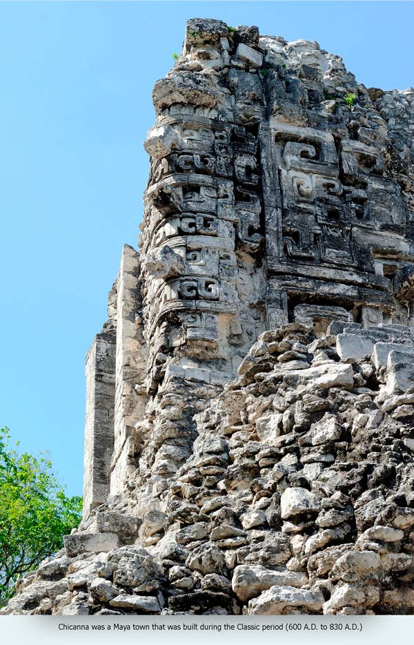 Chicanna is just a few kilometers from Becan, so we headed there next. It is a much smaller site. Archaeologists think it was not a true city, but instead believe it served as a royal retreat for the Becan aristocracy. Chicanna was built later than Becan, it was abandoned around 1100 A.D.