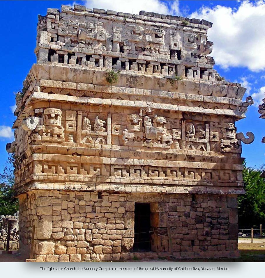 The Iglesia or Church the Nunnery Complex in the ruins of the great Mayan city of Chichen Itzá, Yucatan, Mexico.