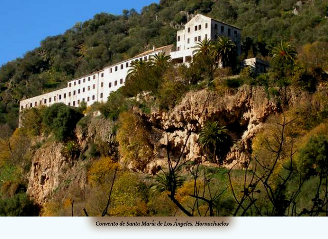 Monasterio de Santa María de los Ángeles. La historia de este lugar se remonta al 14 de Abril de 1490, cuando el segundo conde de Belalcázar, Fray Juan de la Puebla, fundó el convento franciscano de Santa Maria de los Angeles situado en uno de los parajes más emblemático de la Sierra de Hornachuelos en Santa María de los Ángeles, pedanía de Hornachuelos, entre farallones y risco, en casi vertical pared que conforma el encajonado valle por el que discurre el río Bembézar, de tal belleza que a cautivado tanto a poetas romanticos como a reyes entre los visitantes ilustres cuenta con los Reyes Católicos en 1494, Felipe II en 1570, siendo el poeta Ángel de Saavedra, Duque de rivas quien mejor descrito este paisaje. Después de numerosas reformas, lo único que se conserva del antiguo edificio es su pequeña iglesia, que data del siglo XVIII según una inscripción grabada en 1763.